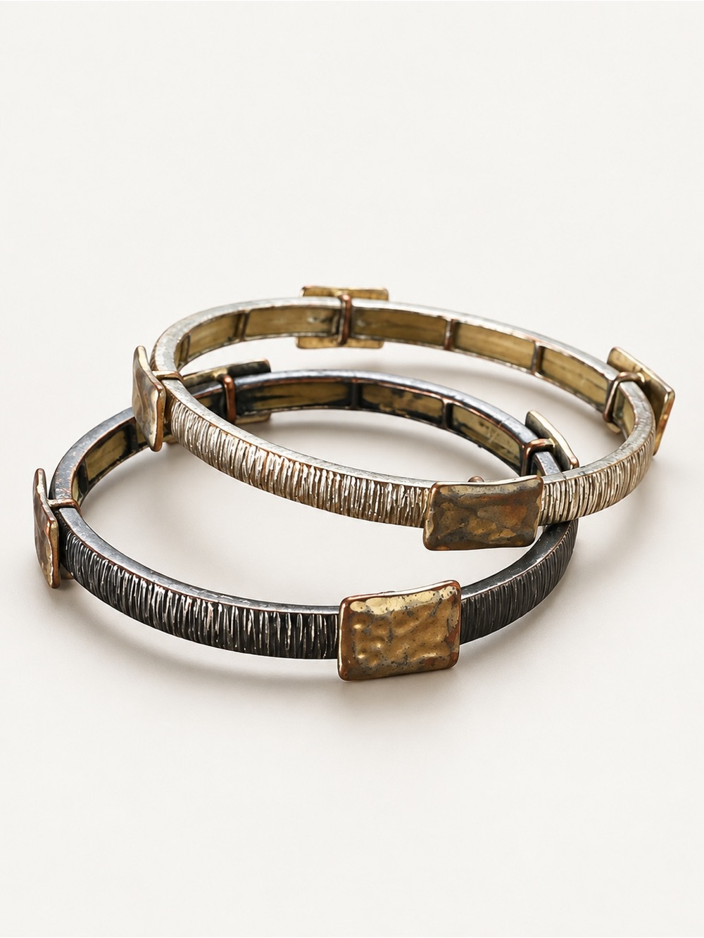 Designer Textured Mixed Metal Bangle Bracelet Set of 2
